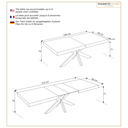 Tavolo allungabile AVIA con base in metallo 140x90x79 cm