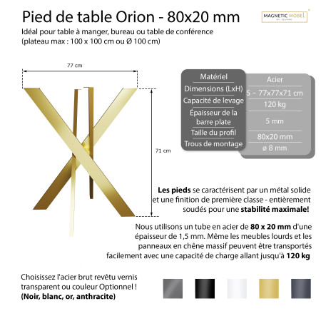Metal base for table Orion 77x77 cm Profile: 8x2 cm