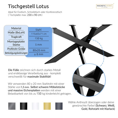 Tischgestell Spider Tischbeine Metall Tischkufen Konferenztisch Kreuzgestell Lotus 115x65 cm