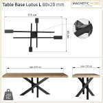 Pieds de Table en métal Lotus Structure en Croix Profil: 8x2 cm