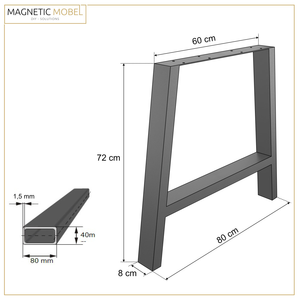 Metal Leg Trapezoid A 60/80x72 cm