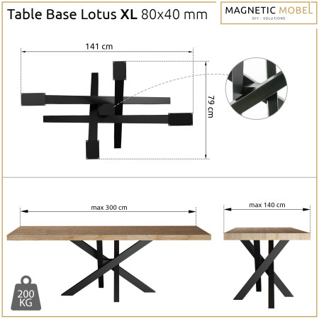 Metal Table Base Lotus Profile: 8x4 cm