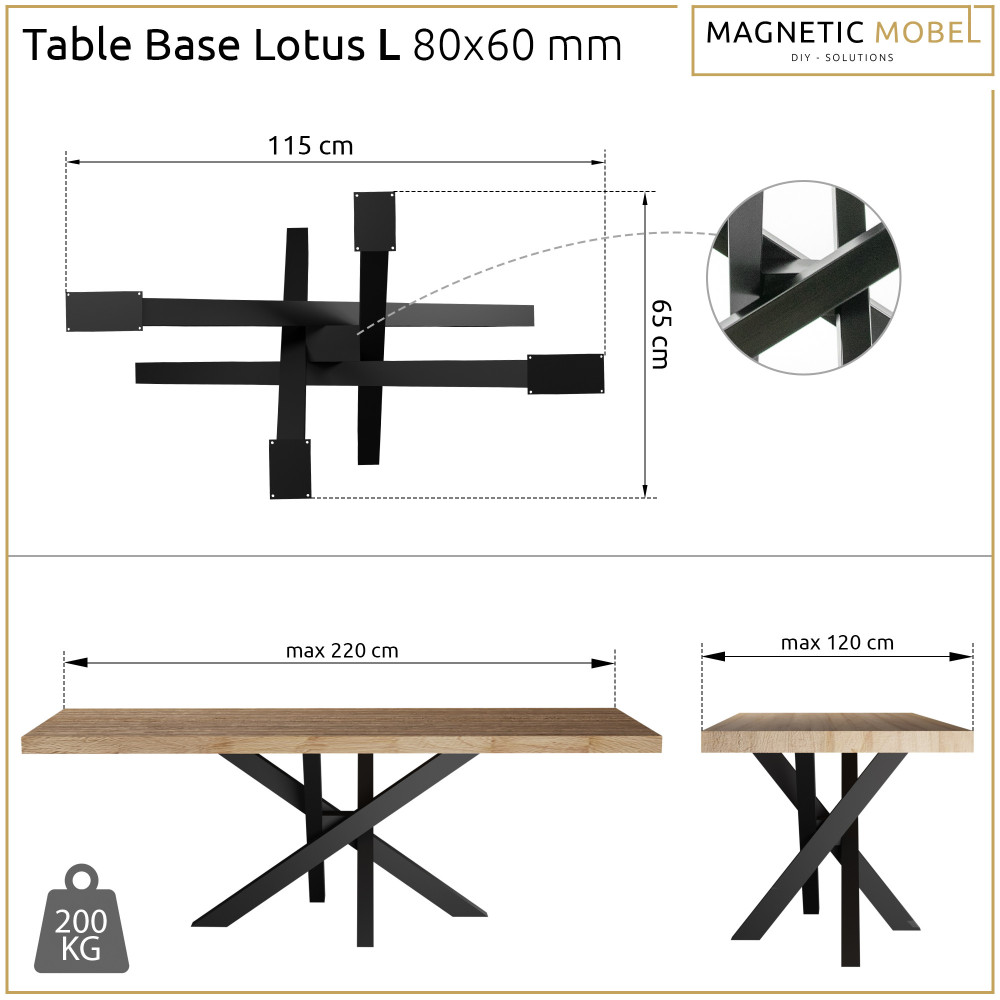 Metal Table Base Lotus Profile: 8x6 cm