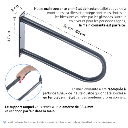 Main courante en métal support de main courante support de retenue support d'escalier poignée de maintien