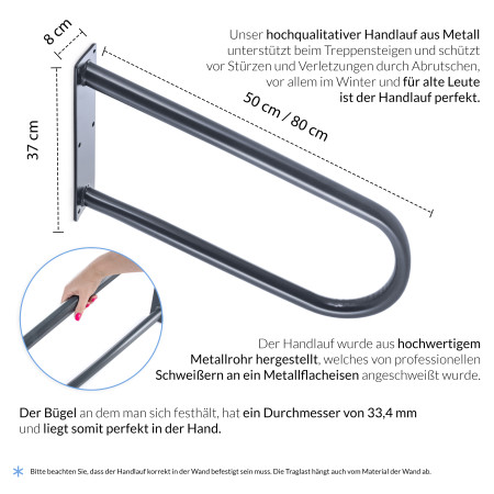 Handrail for 1-3 Step Stairs, Railing for Garage Stair, Handrail jamb Mount Handrail for Indoor or Outdoor Stairs