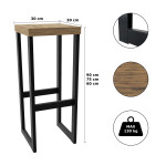 Tabouret de Bar en Métal, Tabouret de Bar Industriel en Métal avec Repose-Pied H: 60 cm