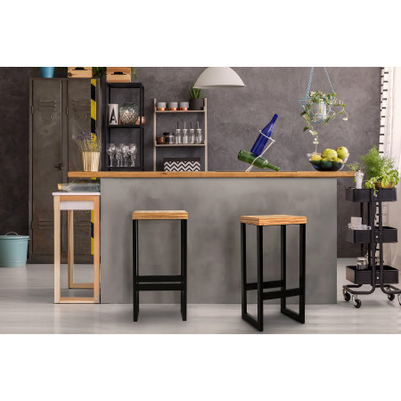 Tabouret de Bar en Métal, Tabouret de Bar Industriel en Métal avec Repose-Pied H: 60 cm