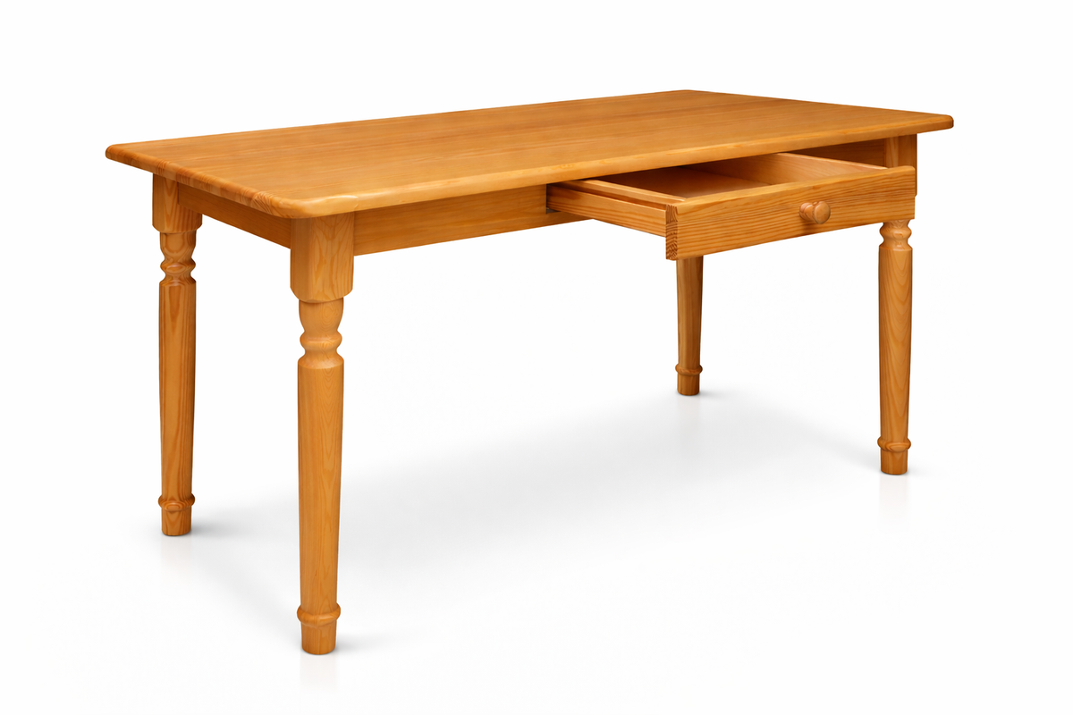 Solid Pine Dining Table with Drawer – Wooden Kitchen and Dining Table