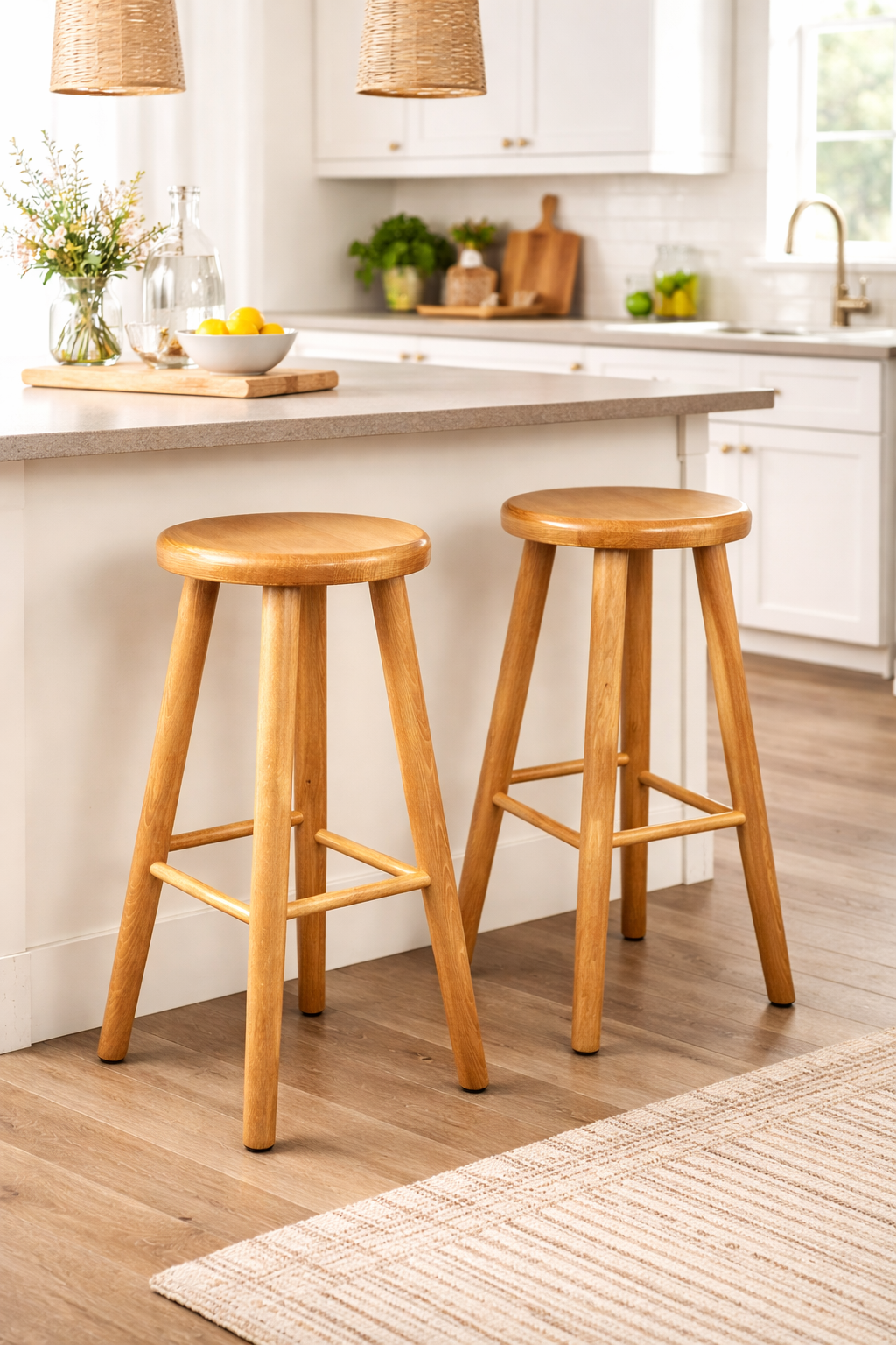 Drewniany taboret barowy H 60 cm