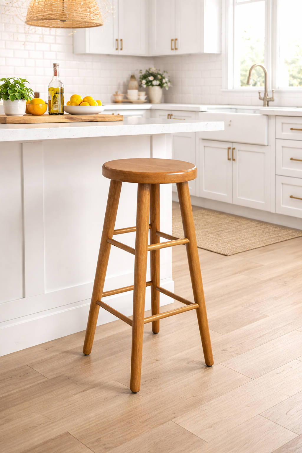 Drewniany taboret barowy H 80 cm