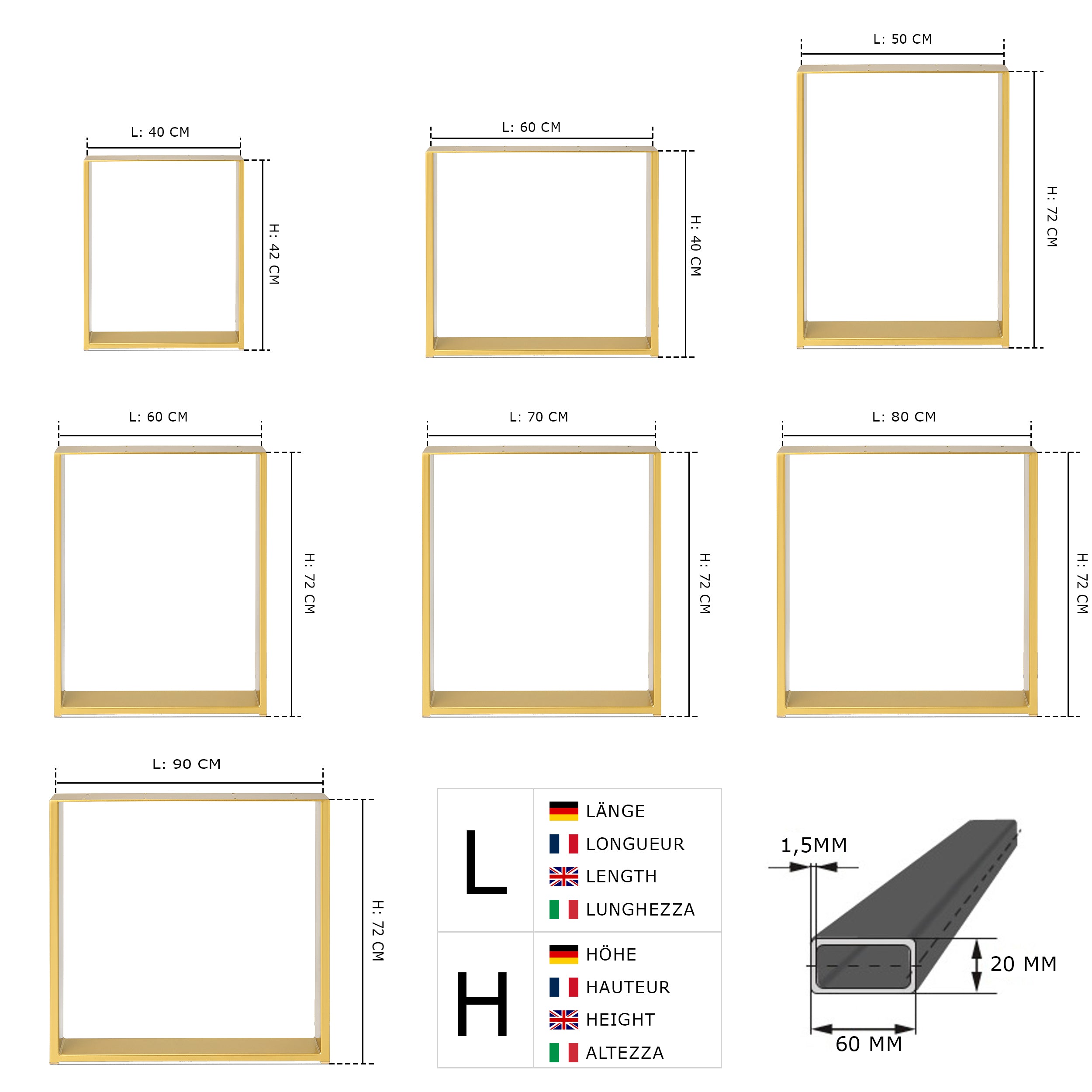 Metalltischbeine | Profil 80x20 mm