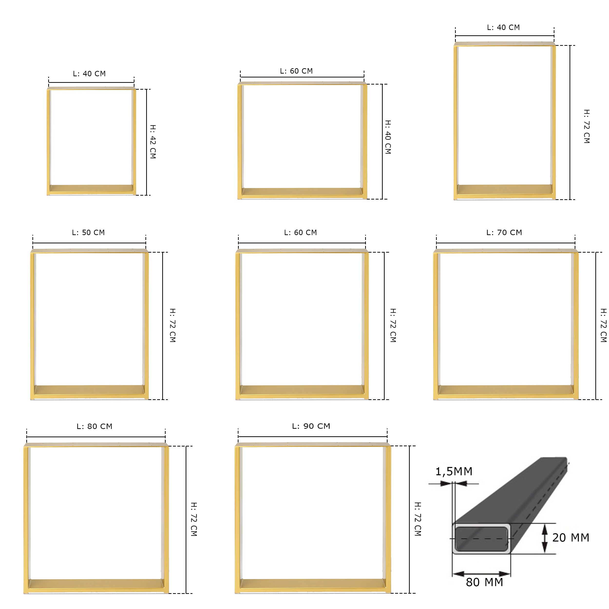 Nogi metalowe do stołu | Profil 80x20 mm