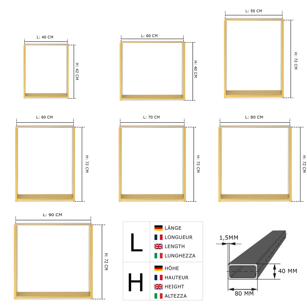 Nogi metalowe do stołu | Profil 80x40 mm