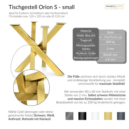 Kovová podnož pod stůl Orion 77x77 cm | Profil: 8x6 cm