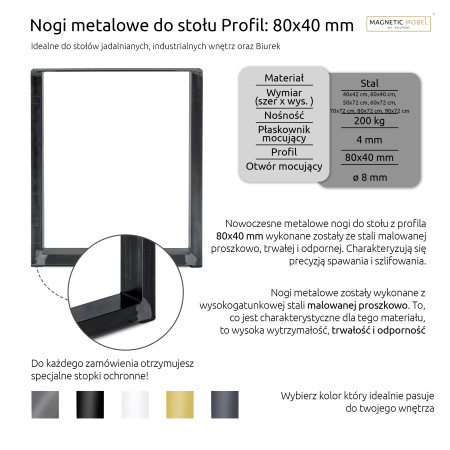 2 x Noga metalowa do stołu Profil: 8x4 cm