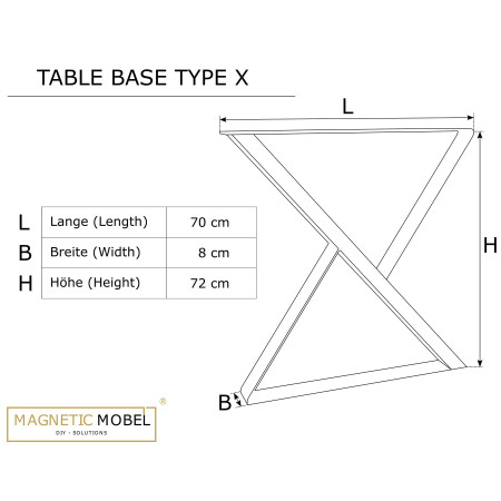 2 x Noga metalowa do stołu X | Profil: 8x2 cm