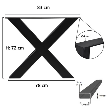 2 x Noga metalowa do stołu X | Profil: 10x4 cm